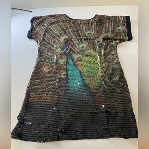 Sequin Peacock‎ Long Shirt Tunic Black Jaymy USA Size Small S